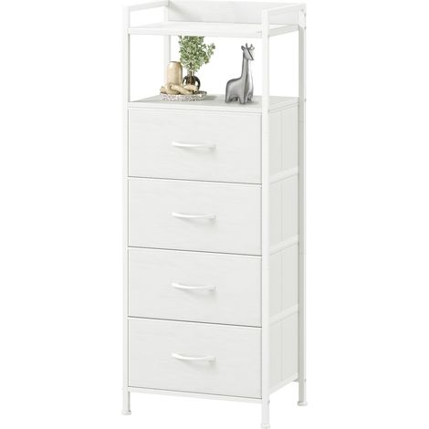 Somdot Commode Chambre avec Rangement Ouverte - 4 tiroir en Tissu - 29P x 38,7l x 92,3H - Blanc