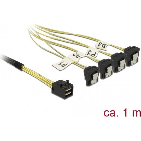 Delock Cable Mini SAS HD SFF-8643  4 x SATA de 7 pines hembra con un Ã¡ngulo de 90Â° 1 m