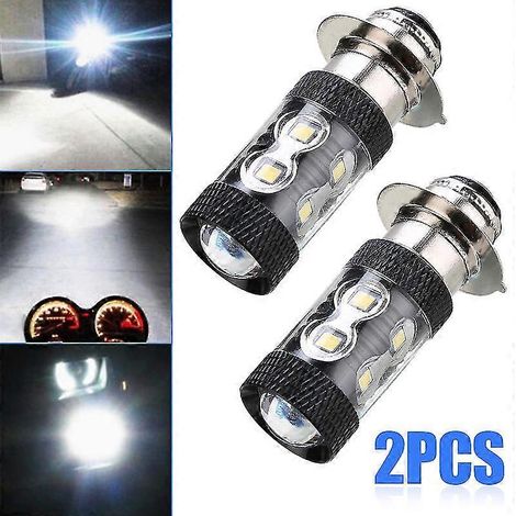 Phare de moto LED ultra-lumineux 360° blanc 6500K 12V H6m P15d Plug and Play feux de route/croisement (lot de 2) H504 (1/4)