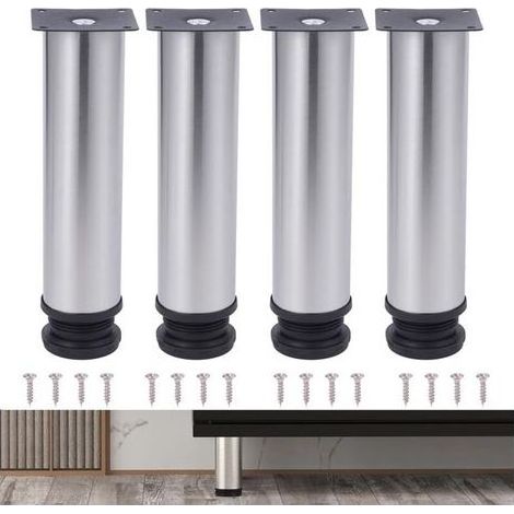 Lntyq 4PCS Pieds de meubles réglables en acier inoxydable, argent, 18 cm, pieds de table en métal, pieds de meubles(18cm Hauteur,Argenté) (1/5)
