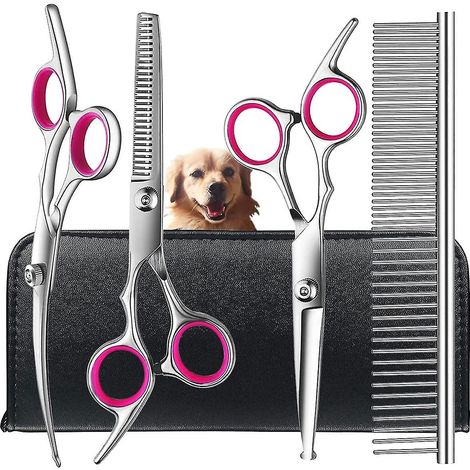 Kit de ciseaux de toilettage pour chiens avec embouts ronds de sécurité, ciseaux de toilettage professionnels en acier inoxydable pour chiens et chats à poils longs et courts. (1/5)