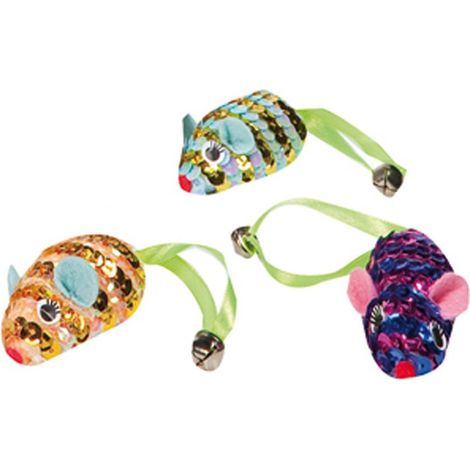 lot de 3 Souris mousse spiral avec grelot 6.5 cm jouet pour chat - animallparadise