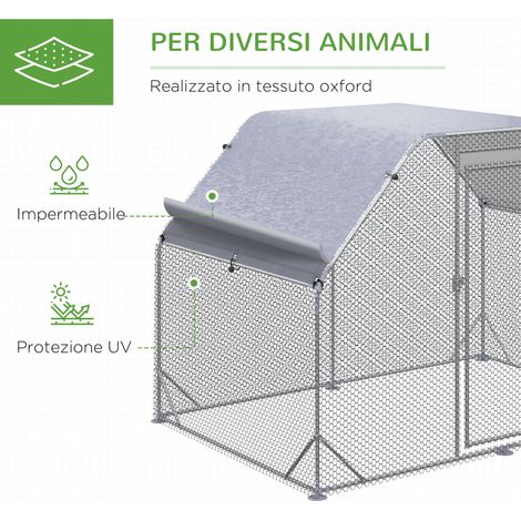 Enclos poulailler avec couverture imperméable pour 4 à 6 poules, structure en acier, dimensions 280x190x195 cm (1/5)