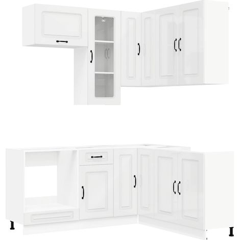 Kitchen Unit KALMAR 8 pcs High Gloss White Engineered Wood vidaXL