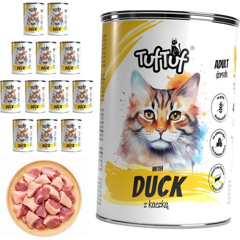 Comida húmeda para gatos TufTuf sabor pato, lata de 12 x 400 g, carne en conserva. (1/2)