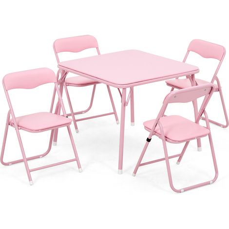 Ensemble pliant pour enfants - Table carrée moderne + 4 chaises rembourrées, structure robuste, parfait chambre ou salle de jeux, compact et pratique, rose, 1 table + 4 chaises (1/5)