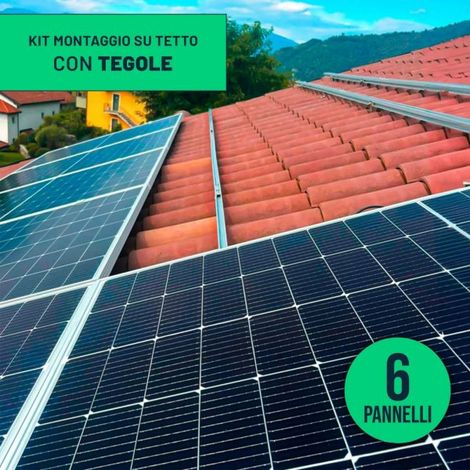 Kit Struttura Fissaggio Pannelli Fotovoltaici 30 mm, 6 moduli, Tetto con Tegole - SKU KST-6T