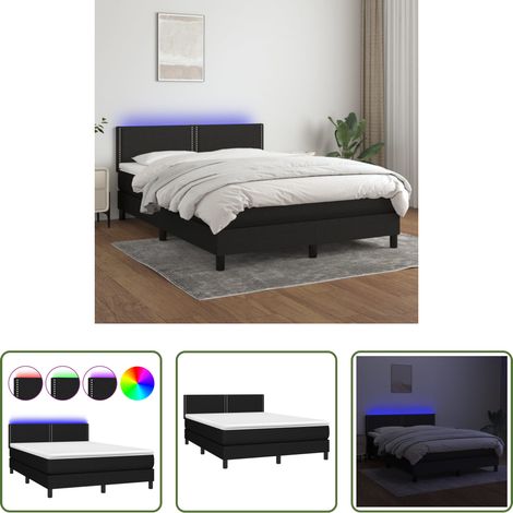 vidaXL LED-Streifen - Boxspringbett mit Matratze & LED Schwarz 140x200 cm Stoff (1/5)
