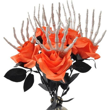 Roses en forme de main de squelette pour Halloween,accessoires de décoration d'horreur,ornements en forme de main-Orange-5 bifurquer (1/5)