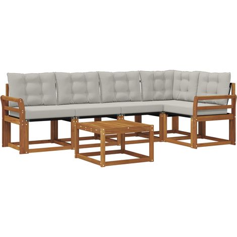 Outdoor Sofa Set with Cushion 6 pcs Natural and Light Grey vidaXL