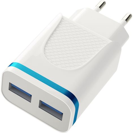 Sunix Netzteil Schnell Ladegerät 2,1A Tragbares 2X USB Dual Port Fast Charge Reiseladegerät Steckdose + 1,2m iOS Kabel kompatibel mit Smartphones, Tablets, iOS in Weiß (1/4)