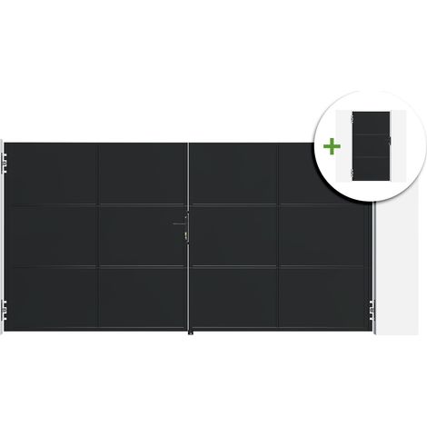 Portail battant acier 3,5m NALI H.180cm noir + Portillon H.180cm noir (1/5)