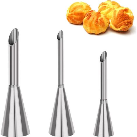 Lot de 3 Douille de Pâtisserie Petit Choux, Douilles Professionnelles en Acier Inoxydable à Garnir, Cupcake Puffs Injection Seringue, pour la Décoration de Houppette (1/4)