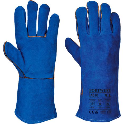 Portwest – Gant de soudeur croûte de cuir bleu taille XL – Protection contre la chaleur – Pour soudage et traitement des métaux