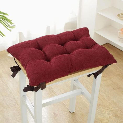 Lot de 2 coussins siège rectangulaires 25x35x5 cm, rouge, avec attaches (1/4)