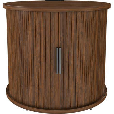 Mesita de noche cilindrica con carga USB y enchufe, puerta corredera, nogal, 60 cm (1/5)