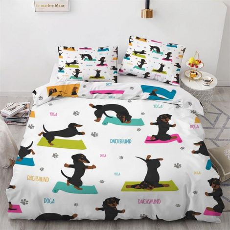 Bettwäsche-Set 200x200 cm Dackel Motiv 3-teilig Mikrofaser mit Reißverschluss