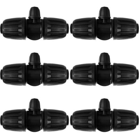 Connecteur en T à 6 pièces avec barbelures, raccord de tuyau d'arrosage 3 voies pour tubes de 13/16 mm à 4/7 mm, connecteur d'irrigation goutte-à-goutte 3 voies pour jardin, pelouse (1/4)