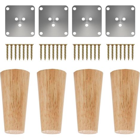 4 inch Pieds De Meuble Bois,Pieds Coniques, 4 Pièces Pieds De Table en Bois Naturel Rond avec Vis pour DIY Meuble Sofa Fauteuil Canapé Lit Chaise Placards,Table De Nuit, Armoire, Tiroir etc(10cm)