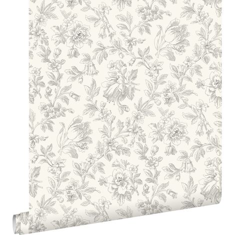 papier peint fleurs élégantes gris - ESTAhome