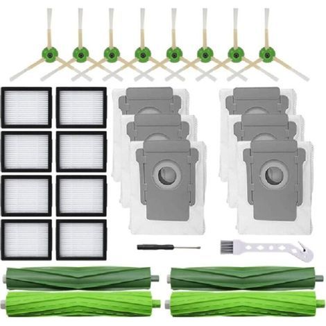 Kit de pièces de rechange pour aspirateurs robots iRobot Roomba – 2 brosses caoutchouc, 8 brosses nettoyage, 8 filtres HEPA, 6 sacs à poussière (1/4)