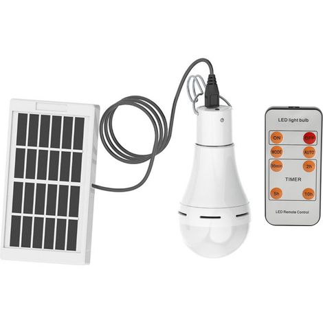 Ortviai Ampoule LED solaire 7 W pour intérieur/extérieur, étanche IP65, 5 modes + télécommande, batterie 1800 mAh (1/5)