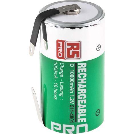 Batterie D rechargeable 10Ah NiMH 1.2V RS PRO, Sortie Cosses ( Prix pour 1 )