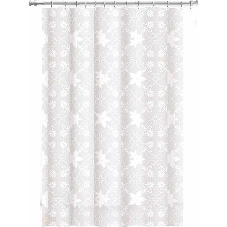 Tenda per doccia vasca da bagno bianca impermeabile pvc 12 ganci decorata con fiori 200x240 cm