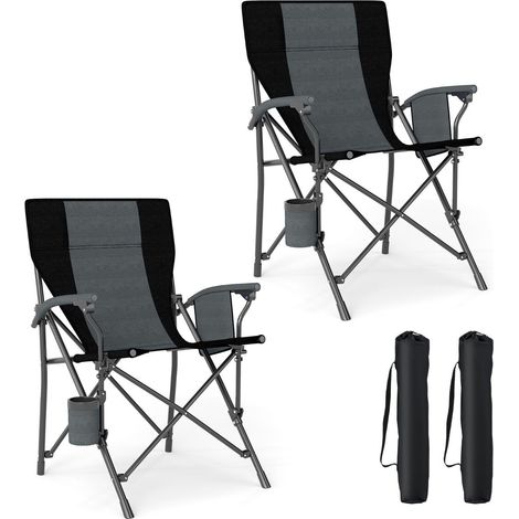 Tissu Oxford et structure X renforcée, lot de 2 chaises de camping pliantes avec porte-gobelet, pour jardin et plein air (1/4)