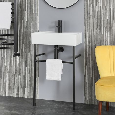 Hudson Reed Hallwell - Lavabo sur Pieds avec 1 Trou - 55cm x 31cm - Noir (1/5)