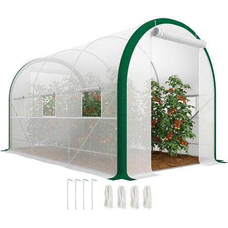 Serre tunnel, serre chaude, portes à fermeture éclair, fenêtres en filet, structure métallique, 3,5 x 2 x 2 m, blanche