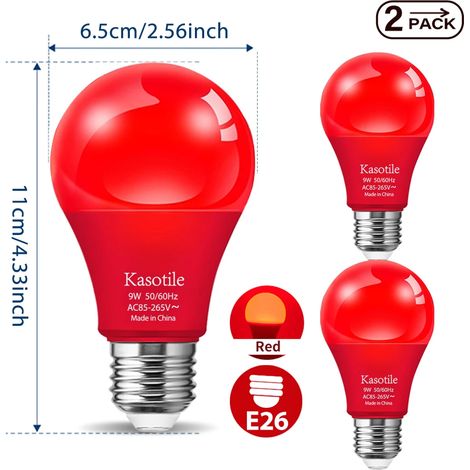 Lampes de croissance pour plantes (Rouges, 2 par boîte, deux boîtes, 9 W) Ampoule LED couleur E26 E27 9 W à économie d'énergie pour décoration de mariage, maison, fête et scène (1/5)