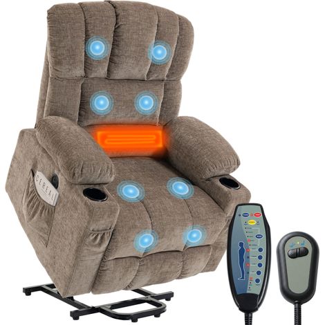 Fernsehsessel mit Aufstehhilfe, Elektrischer Relaxsessel mit Massage & Wärme HOMAIRE 93x91x110 cm - Braun (1/5)