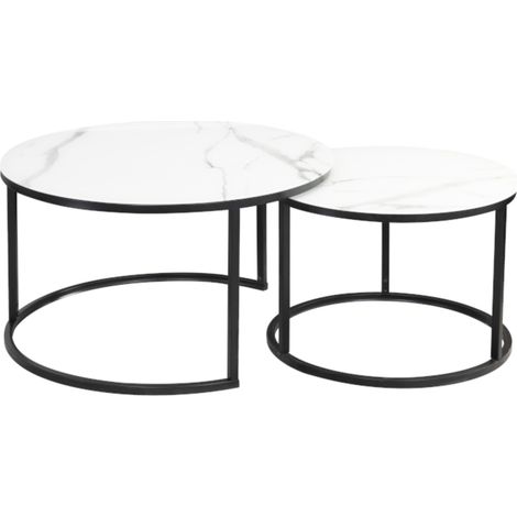Table gigogne ronde métal noir et marbre blanc (x2) Onda (1/3)