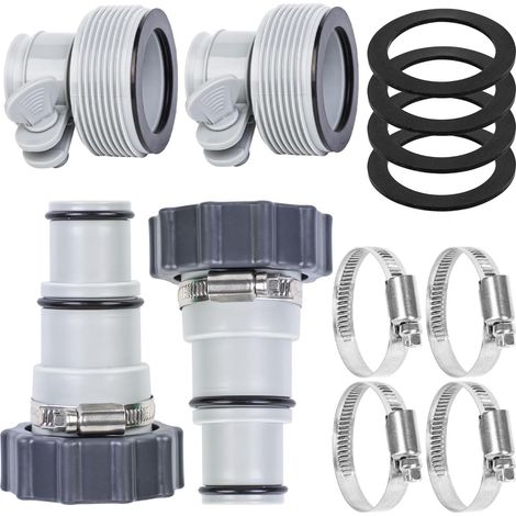 Kit de 4 adaptateurs pour tuyau de piscine (avec colliers et rondelles) – Accessoires pour tuyau de pompe fileté Intex (1/5)