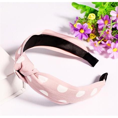 Accessoire de coiffure tendance pour femme : serre-tête rond à nœud croisé et pois (rose clair) (1/2)