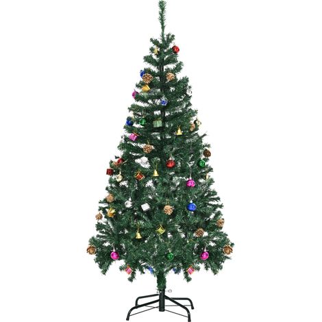 Sapin de Noël artificiel 150 cm 420 branches décorées de pommes de pin vert (1/5)