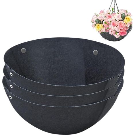 Lot de 3 jardinières en feutre Doublures de bac à fleurs en tissu Doublure de rechange noire non tissée pour suspensions Doublures en feutre pour paniers suspendus Pour pots de fleurs d'intérieur (1/5)