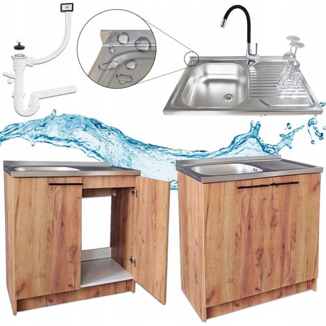 Meuble de Cuisine 80 cm - Chêne Doré - Ensemble Complet avec Évier et Robinet Noir - Design Élégant