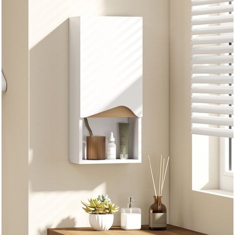 Mueble de baño colgante blanco 30 x 17 x 67 cm con puerta soft-close y hueco abierto (1/5)