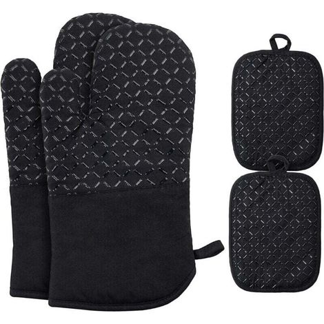 Gants de cuisine résistants à la chaleur, prévention des brûlures, température maximale de résistance à la chaleur jusqu'à 500 °C, antidérapants, surface en coton souple, à gauche et à droite (1/4)