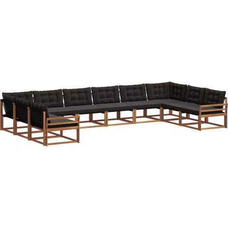 Ensemble de canapés d'extérieur 10 pcs Salon de jardin Naturel et Noir (1/5)