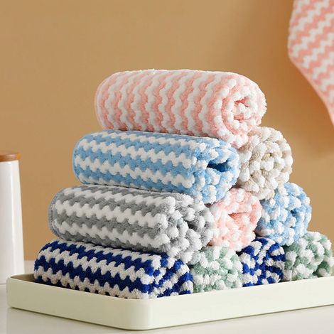 Lot de 5 torchons à rayures, lavables et réutilisables, super absorbants, pour la cuisine et la salle de bain. (1/5)
