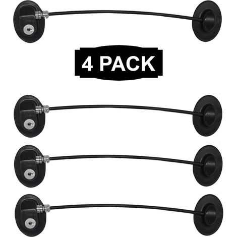 Serrures de porte de réfrigérateur noires, lot de 4, verrous pour congélateur et tiroirs, avec 8 clés