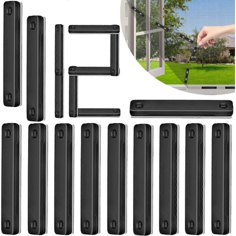 Lot de 12 bandes magnétiques pour moustiquaires, clips magnétiques auto-adhésifs, aimant puissant sans perçage - GSL COULEUR : Noir (1/4)