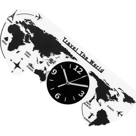 Horloge Murale Silencieuse en Acrylique Noire 80 Cm Carte du Monde 3D, Décoration Murale Créative pour Salon, Bureau Cuisine, Horloge Suspendue Décorative (1/5)
