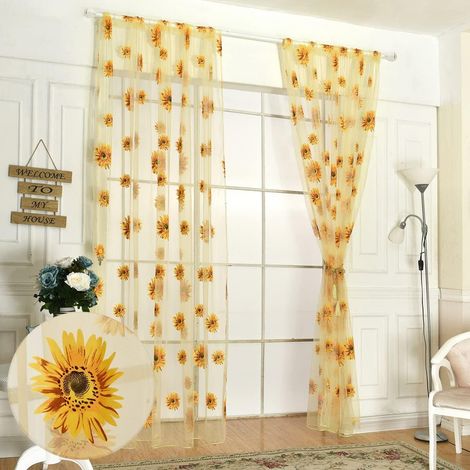 Rideaux de Tournesol, 2 Pièces Panneau de Rideau Translucide Floral de Tournesol Rideaux Transparents de Feuille de Zari pour Salon, Chambre à Coucher, Balcon - Ensemble de Tringle Supérieure (1/5)