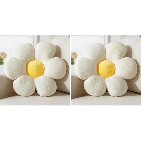 Coussin décoratif fleur marguerite blanc moelleux, pour canapé, lit ou fauteuil, 40 cm, lot de 2 (1/5)
