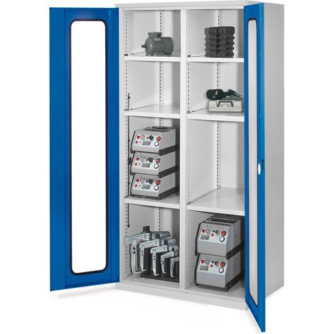 Kappes Schwerlastschränke mit Mitteltrennwand 1950x1000x600mm Sichtfenstertüren Modell 51 enzianblau