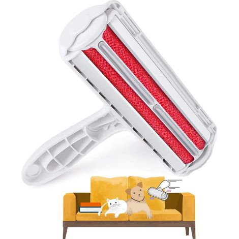 Tierhaarbürste, wiederverwendbare Zauberreinigungsbürste für Hunde, Katzen, Kleidung, Kissen, Sofas, Autos und Betten (rot, Standardgriff ohne Ohren) (1/5)